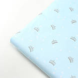 Сатин " Маленькі корони та зірочки" на блакитному No 160-301 с, фото 7