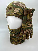 Флисовый комплект шапка баф перчатки мультикам тактическая шапка баф перчатки армейский комплект шапка с бафом