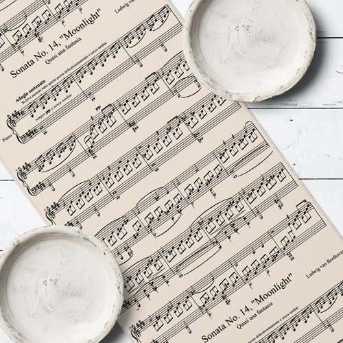 Доріжка на стіл (ранер) «Ноти. Місячна соната» з повноколірний принтом 150х40 см (DR_23A002)