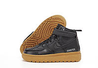 Зимние Мужские Кроссовки Nike Air Force 1 Gore Tex Black Beige (Мех) 41-42-43-44-45