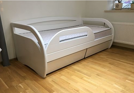 Ліжко односпальне з дерева в спальню з ящиками (з ламелями, без матраца) Баварія слонова кістка Мікс Меблі