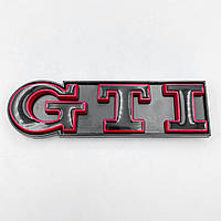 Эмблема передняя, значок решетки радиатора GTI VW (Фольцваген) 93x26 мм Черный глянец красный ободок