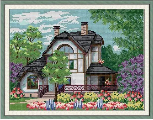 Набір для вишивання за нанесеною на канву схемою "Manor view". AIDA 14CT printed 36*29 см