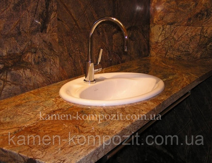 Столешница для ванной комнаты с раковиной из искусственного камня по индивидуальным размерам 106 - фото 3 - id-p350154250