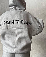 Оверсайз женский прогулочный костюм "I DON'T CARE" (худи + штаны); в расцветках и размерах 42-46 и 48-52 Светло-серый, 48/52