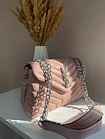 Рожева сумка жіноча стьобана YSL Ів Сен Лоран Крос-боді еко-шкіра