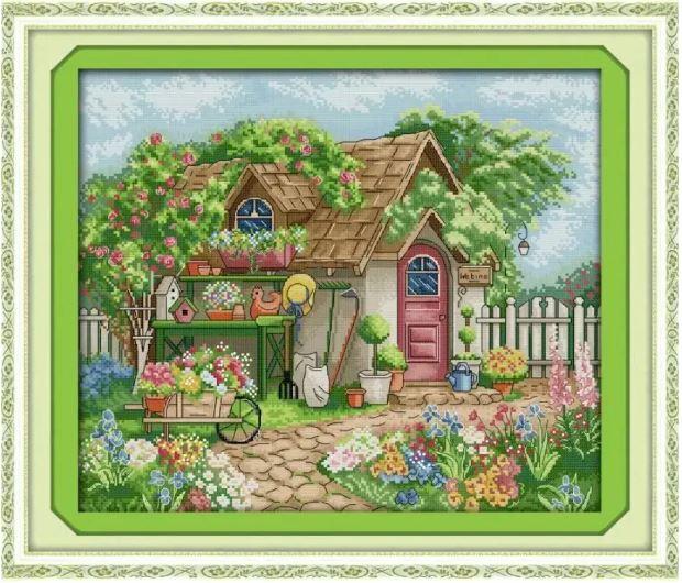 Набір для вишивання за нанесеною на канву схемою  "Summer garden cottage"  AIDA 14CT printed, 44*38 см