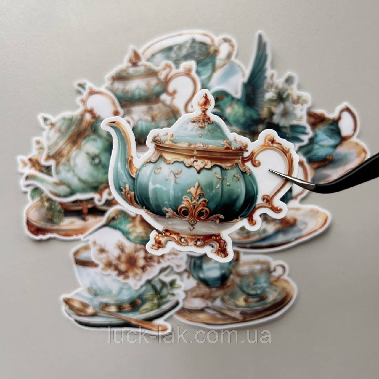 Міні-набори стікерів "Чайний сервіз у бірюзовий відтінок", фото 1