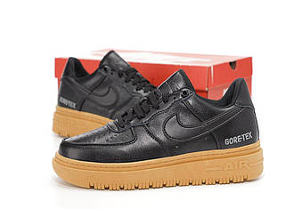 Осінні Чоловічі Кросівки Nike Air Force 1 Low Gore Tex Black Beige (Термо) 41-42-43-44-45