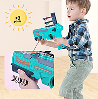 Детский игрушечный пистолет катапульта с 4 летающими самолетиками (голубой)