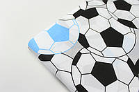 Лоскуток. Ткань хлопковая "Футбольные мячи" голубые и черные на белом 81*160 см