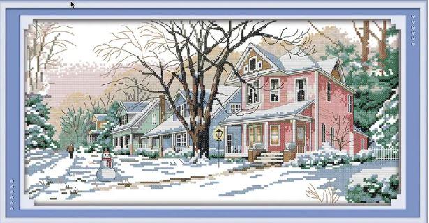 Набір для вишивання за нанесеною на канву схемою "Winter street". AIDA 14CT printed, 46*26 см