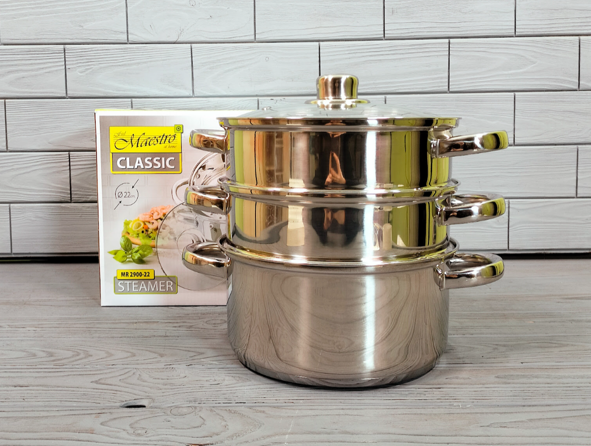 Каструля — пароварка 4 л/22 см Maestro MR-2900-22 з неіржавкої сталі, фото 1