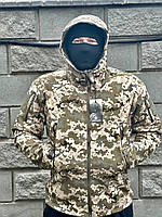 Качественный тактический военный костюм на флисе пиксель Softshell. Теплый военный водоотталкивающий костюм