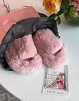 Тёплые пушистые женские меховые комнатные тапочки (пудрово-розовый цвет)