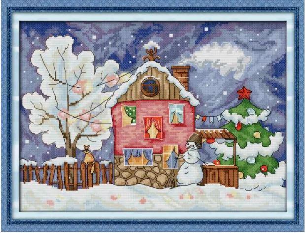 Набір для вишивання за нанесеною на канву схемою "Christmas House".AIDA 14CT printed, 36*28 см