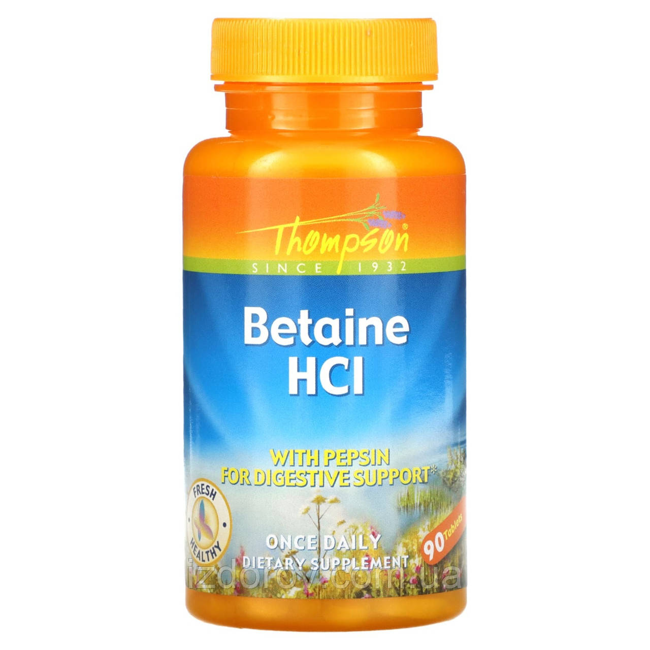 Бетаїн гідрохлорид з пепсином Thompson Betaine HCl для покращення травлення 90 таблеток