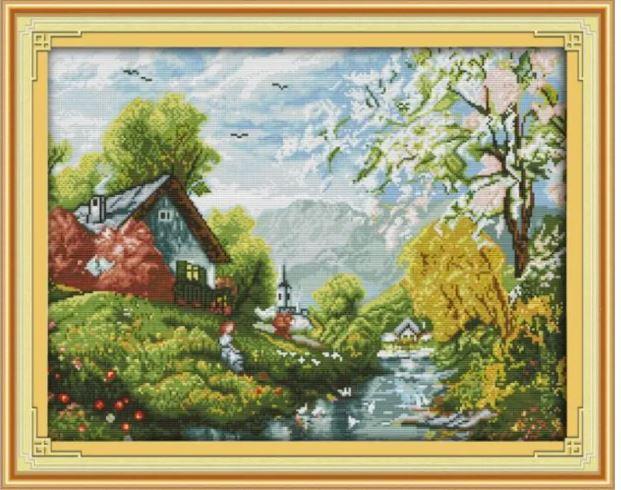 Набір для вишивання за нанесеною на канву схемою "Beautiful river and s".AIDA 14CT printed, 52*41 см