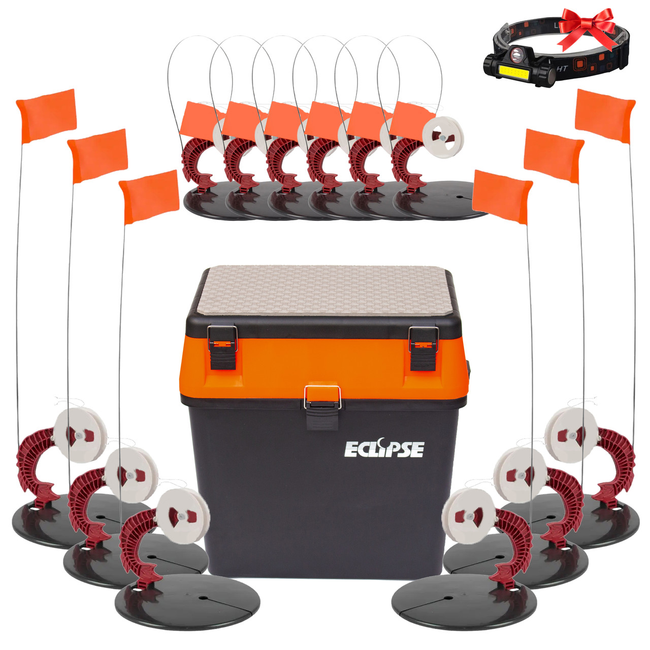 Жерлиця зимова щука 25шт оснащена в ящику для риболовлі на щуку помаранчева