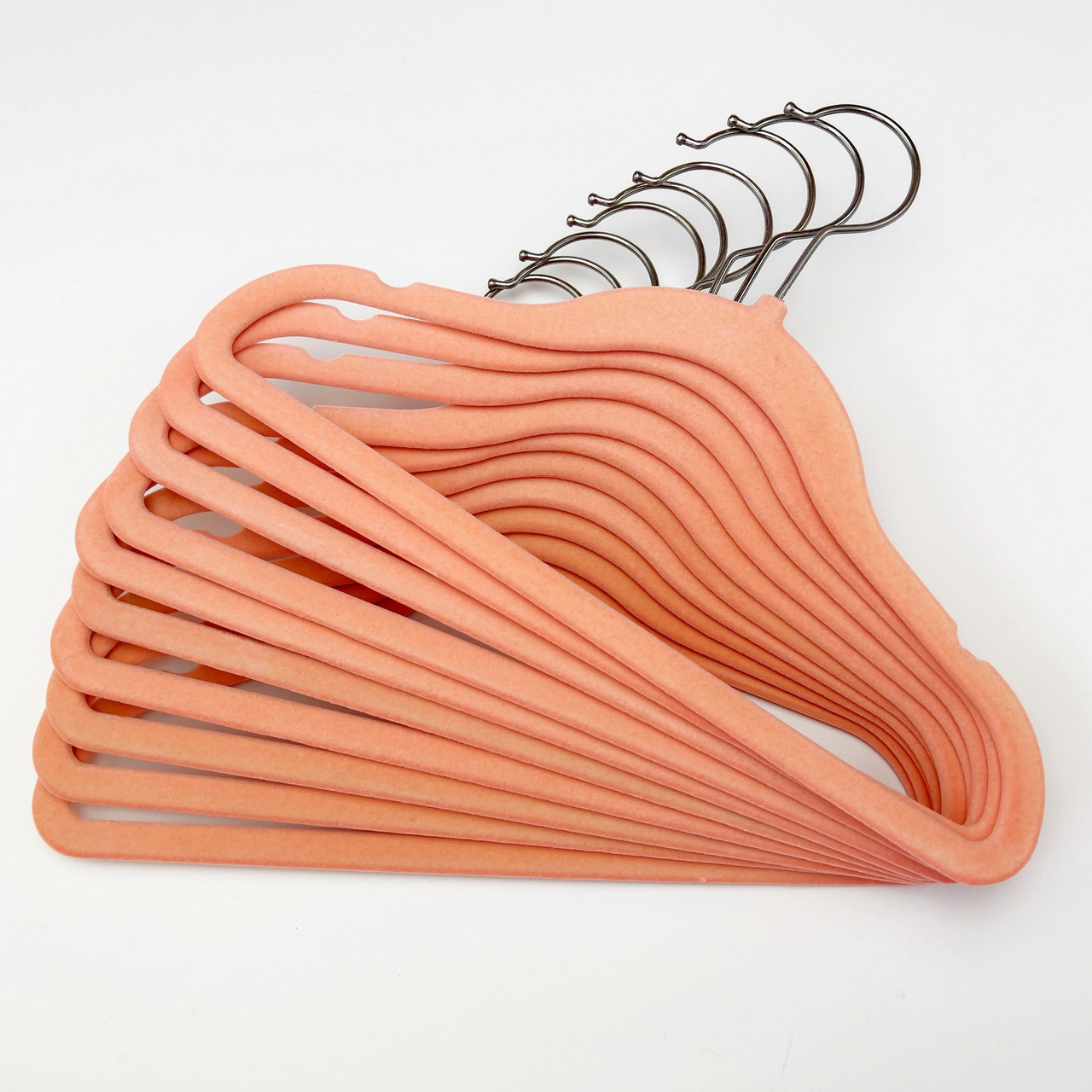 10 шт. Плічка вішаки дитячі флоковані (оксамитові, велюрові) персикового кольору, довжина 280 мм, фото 1
