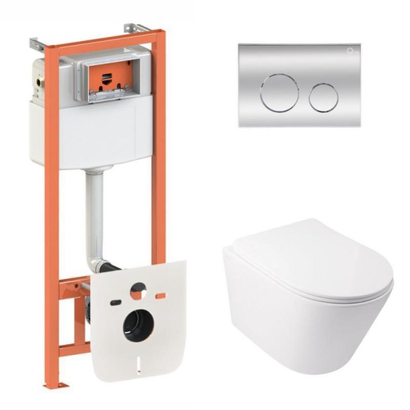 Комплект: Qtap Swan Ultra Quiet унітаз підвісний QT16335179W + Nest комплект інсталяції 4в1 (кругла клавіша