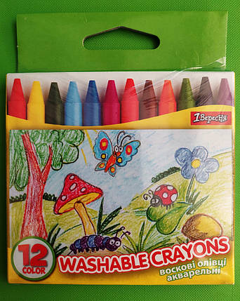 Канц Олівці воскові 12 кол. Акварельні ”1В” /590133/ 7*90мм (1/30/240), фото 1