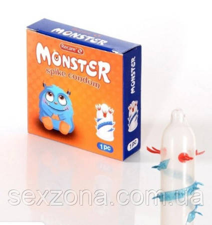 Купить Презерватив с усиками и шипами Recare MONSTER Red+Blue Zib 1шт ...
