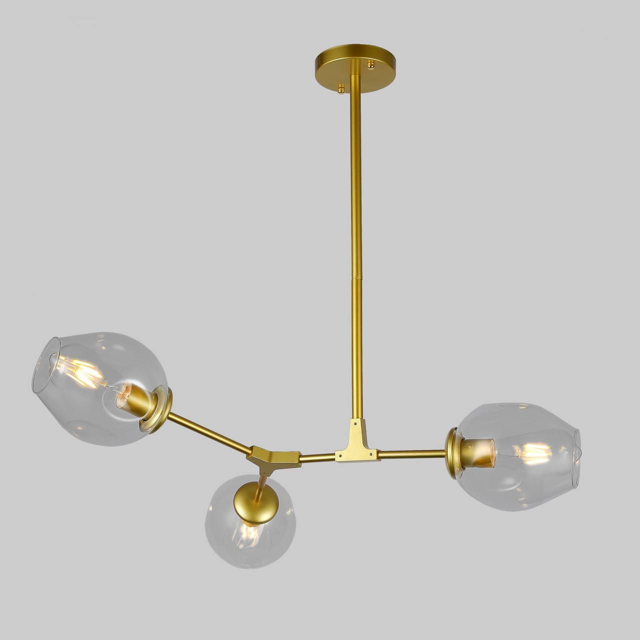 Золота люстра на 3 прозорі молекули (52-L7731-3 GD+CL)