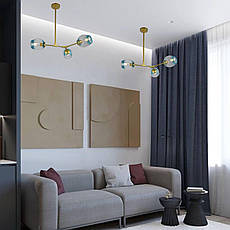 Золота люстра на 3 блакитних молекули (52-L7731-3 GD+BL), фото 4