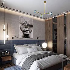 Золота люстра на 3 блакитних молекули (52-L7731-3 GD+BL), фото 5