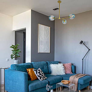 Золота люстра на 3 блакитних молекули (52-L7731-3 GD+BL), фото 3