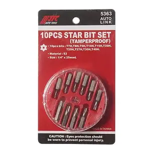 Набір біт 1/4" TORX T7H-T40H з отвором 10 од.