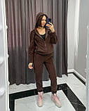 Коричневий жіночий теплий спортивний костюм із капюшоном із турецького флісу, фото 4