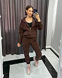 Коричневий жіночий теплий спортивний костюм із капюшоном із турецького флісу, фото 3