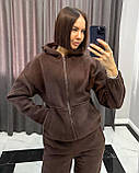 Коричневий жіночий теплий спортивний костюм із капюшоном із турецького флісу, фото 2