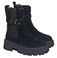 Зимові черевики для дівчинки підлітка ITTS 1008-1 натуральний замш чорні. Розмір 37,41