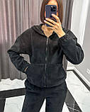 Чорний жіночий теплий спортивний костюм із капюшоном із турецького флісу, фото 2