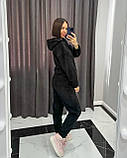 Чорний жіночий теплий спортивний костюм із капюшоном із турецького флісу, фото 3