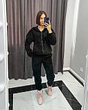 Чорний жіночий теплий спортивний костюм із капюшоном із турецького флісу, фото 4