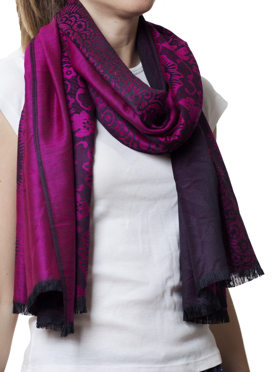 Палантин гарний стильний жіночий кашеміровий модний фіолетового кольору з візерунком