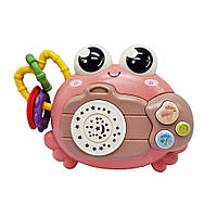 Детская погремушка "Крабик с прорезывателем" HY-620 с проектором (Розовый) Toyvoo Дитяче брязкальце "Крабик з