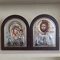 Грецька венчена пара-ікон Silver Axionther і Казанської божественної матері EP-001/004XAG/P EP4 15x18 см