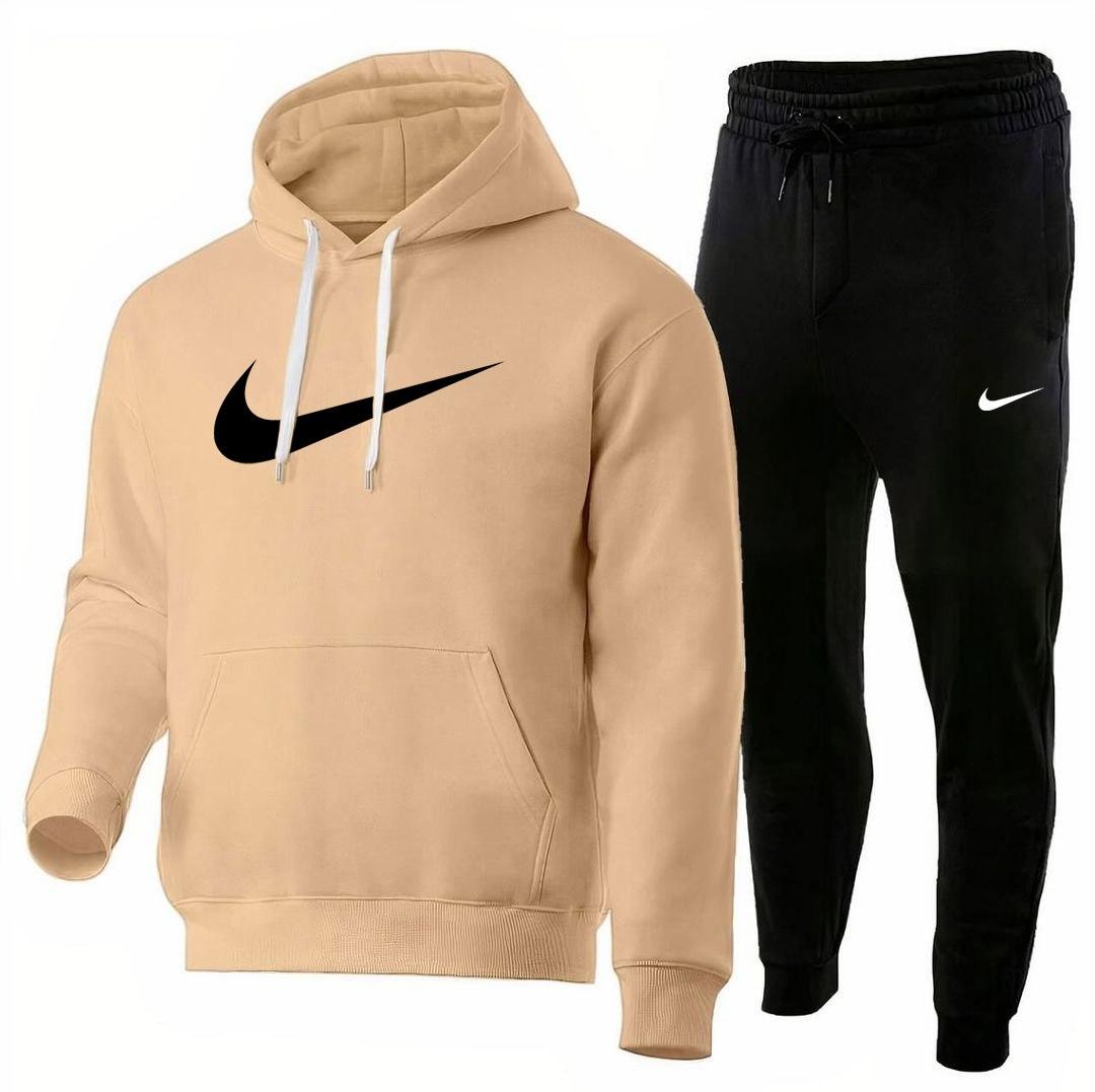 Зимовий спортивний костюм чоловічий Nike big logo на флісі бежевий толстовка штани найк утеплений з начосом
