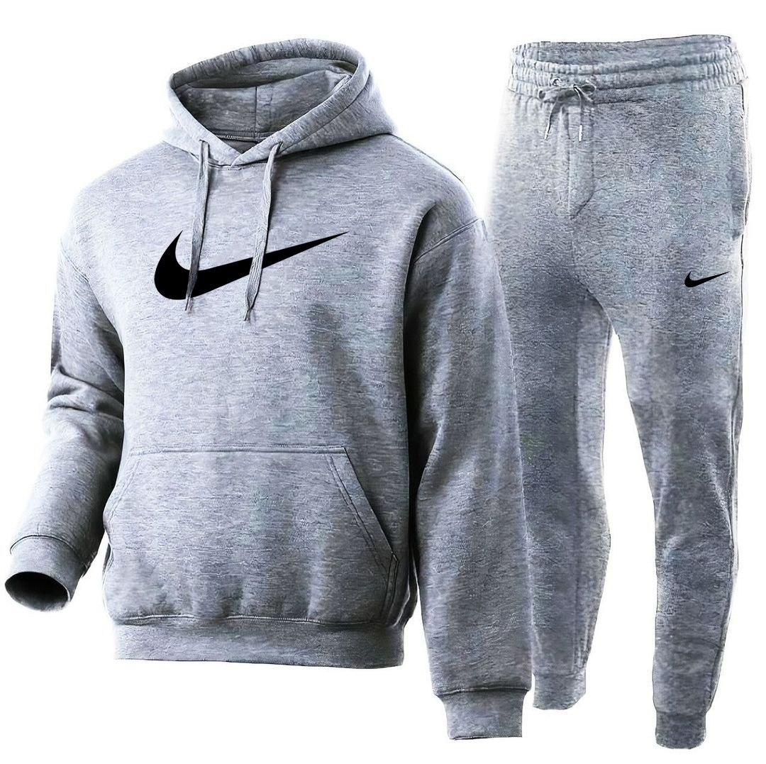 Зимовий спортивний костюм чоловічий Nike big logo на флісі сірий толстовка штани найк утеплений з начосом