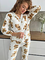 Женская пижама теплая пижама мягка махровая одежда для дома та сна домашняя одежда пижама с медвежонками белая