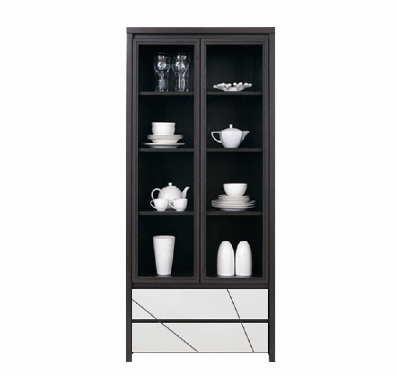 Вітрина Каспіан REG2W2S 90 МДФ БРВ Дуб Мілано темний/Білий сніг, фото 1