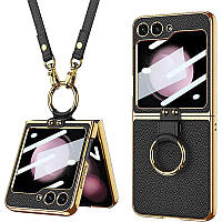 Кожаный чехол GKK with ring and strap для Samsung Galaxy Z Flip5 SND