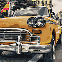 Картина за номерами Strateg ПРЕМІУМ Жовта ретро машина розміром 40х40 см (SK005)