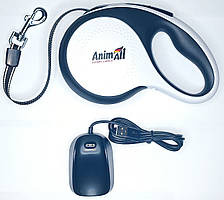 Повідець-рулетка AnimAll з Led-ліхтариком та USB-зарядкою для собак вагою до 50 кг, 5 м, біло-чорна, Енімал