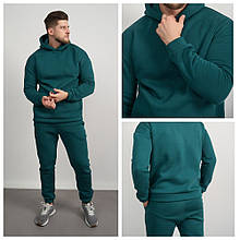 Спортивний костюм чоловічий зимовий утеплений на флісі, фабричний теплий флісовий костюм зеленого кольору, розмір S